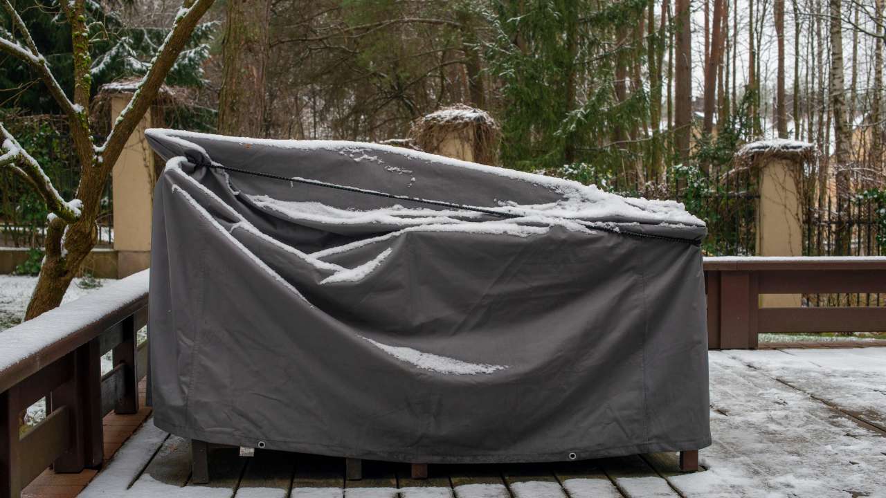 outdoor furniture with cover on winter