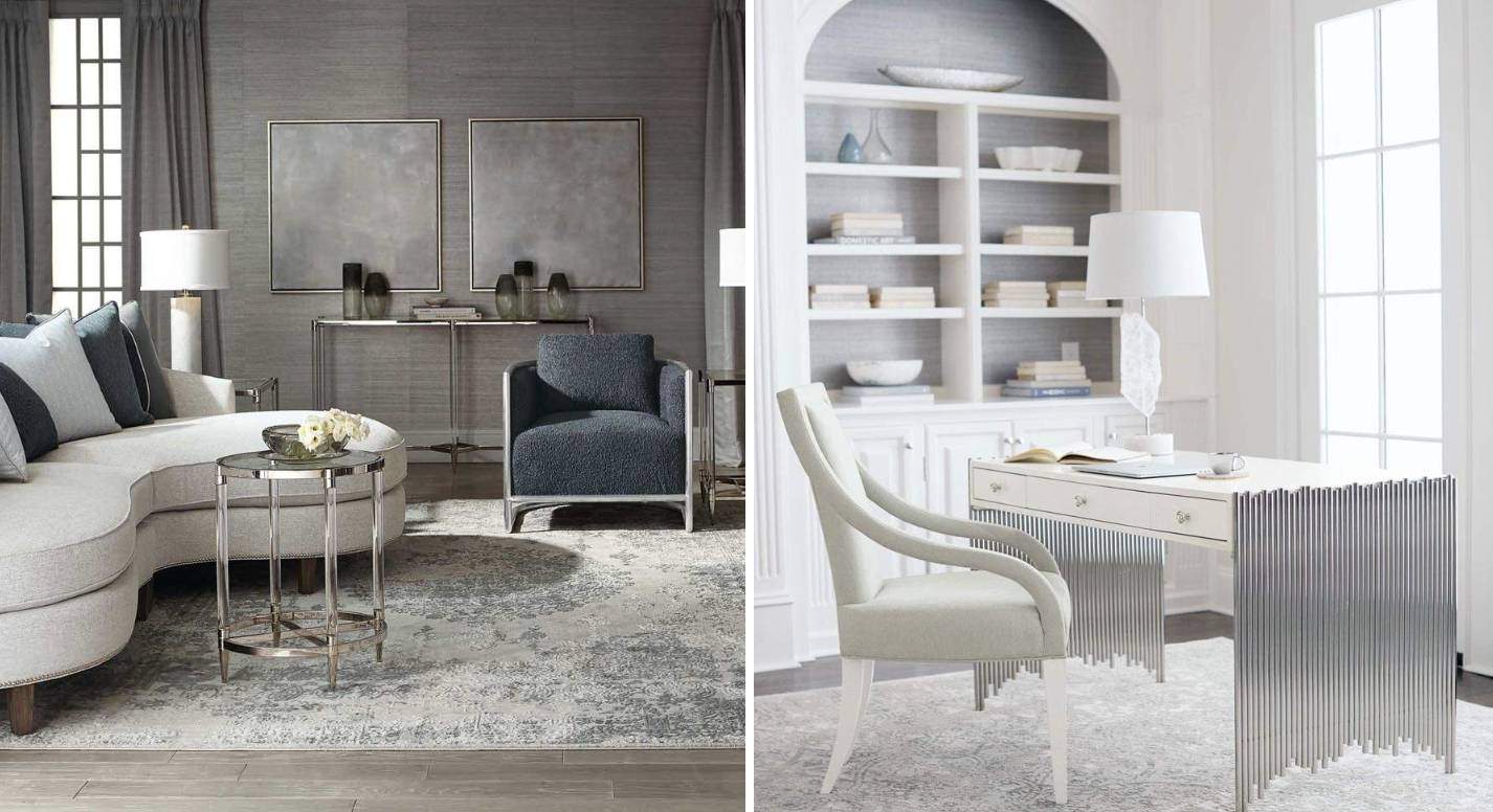 Modern luxury living room layout and upscale home office desk arrangement by Direct Interiors serving Welland ON residents.